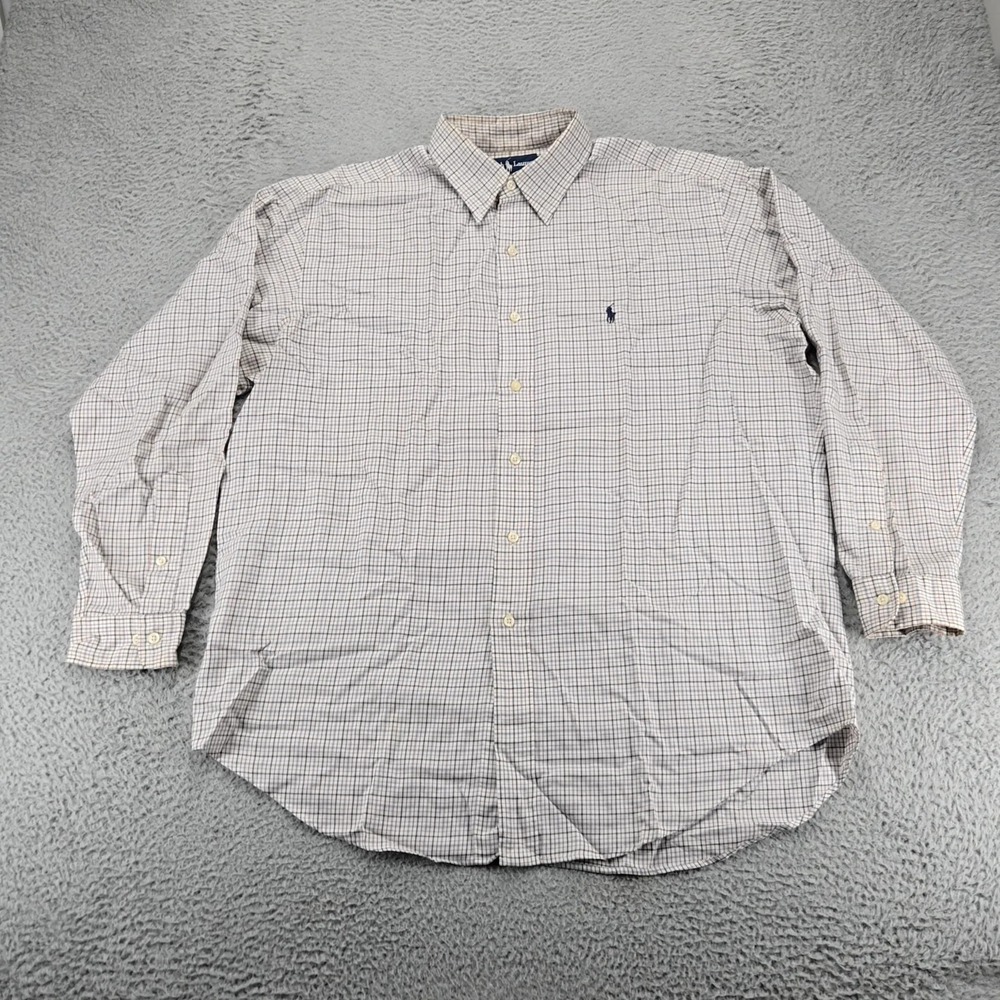 Ralph Lauren Shirt‎ Mens 16.5 - 34/35 Tan Pony Long Sleeve Plaid Yarmouth